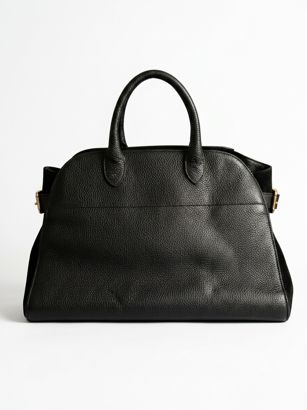 Structured Black Leather Satchel with Top Handles